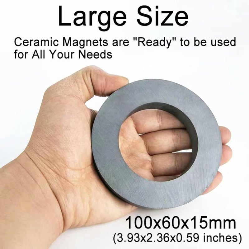 AOAUTO Large Ceramic Ring Magnet,Industrial Grade 8 Ferrite Ring Magnets with Hole for Science Experiment-OD100mmxID60mmx15mm - Image 2